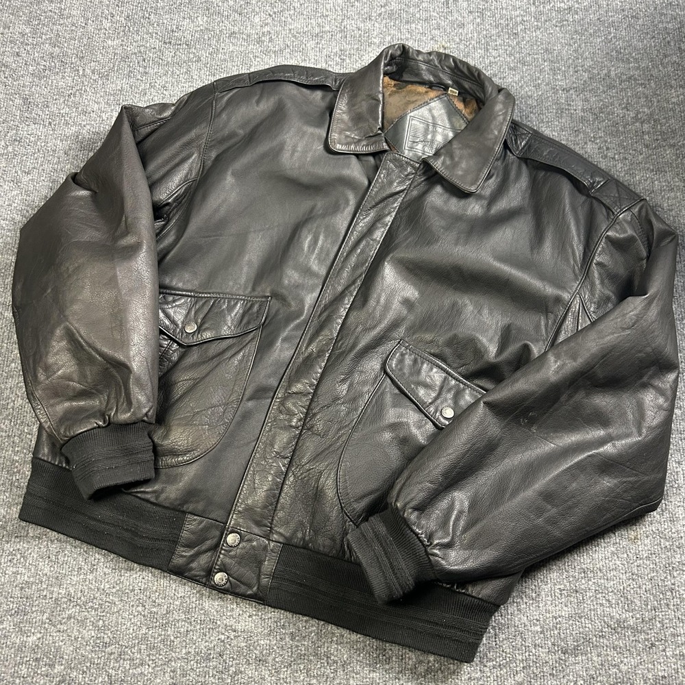 Vintage Roundtree & Yorke Jacket Mens Large Brown Leather Bomber Lined Pockets